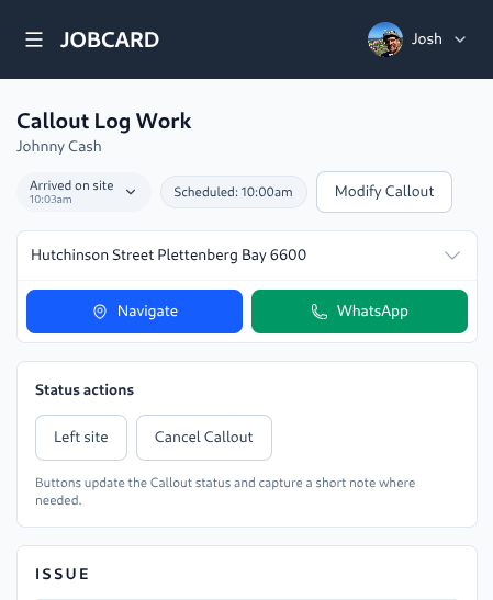 Job Card App Mobile Interface